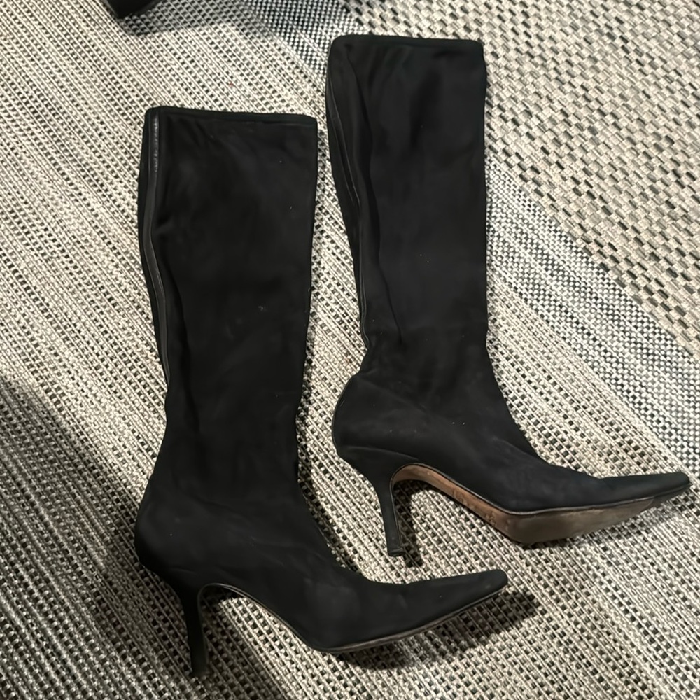 Jimmy Choo Authentic suede pull on tall boots with leather accents